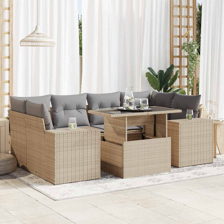 Set Canapele De Grădină Cu Perne, 7 Piese, , Poliratan