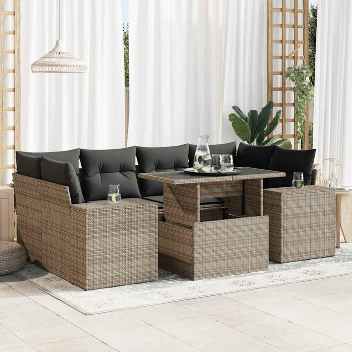 Set Canapele De Grădină Cu Perne, 7 Piese, , Poliratan