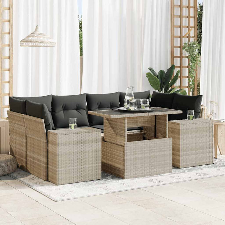 Set Canapele De Grădină Cu Perne, 7 Piese, , Poliratan