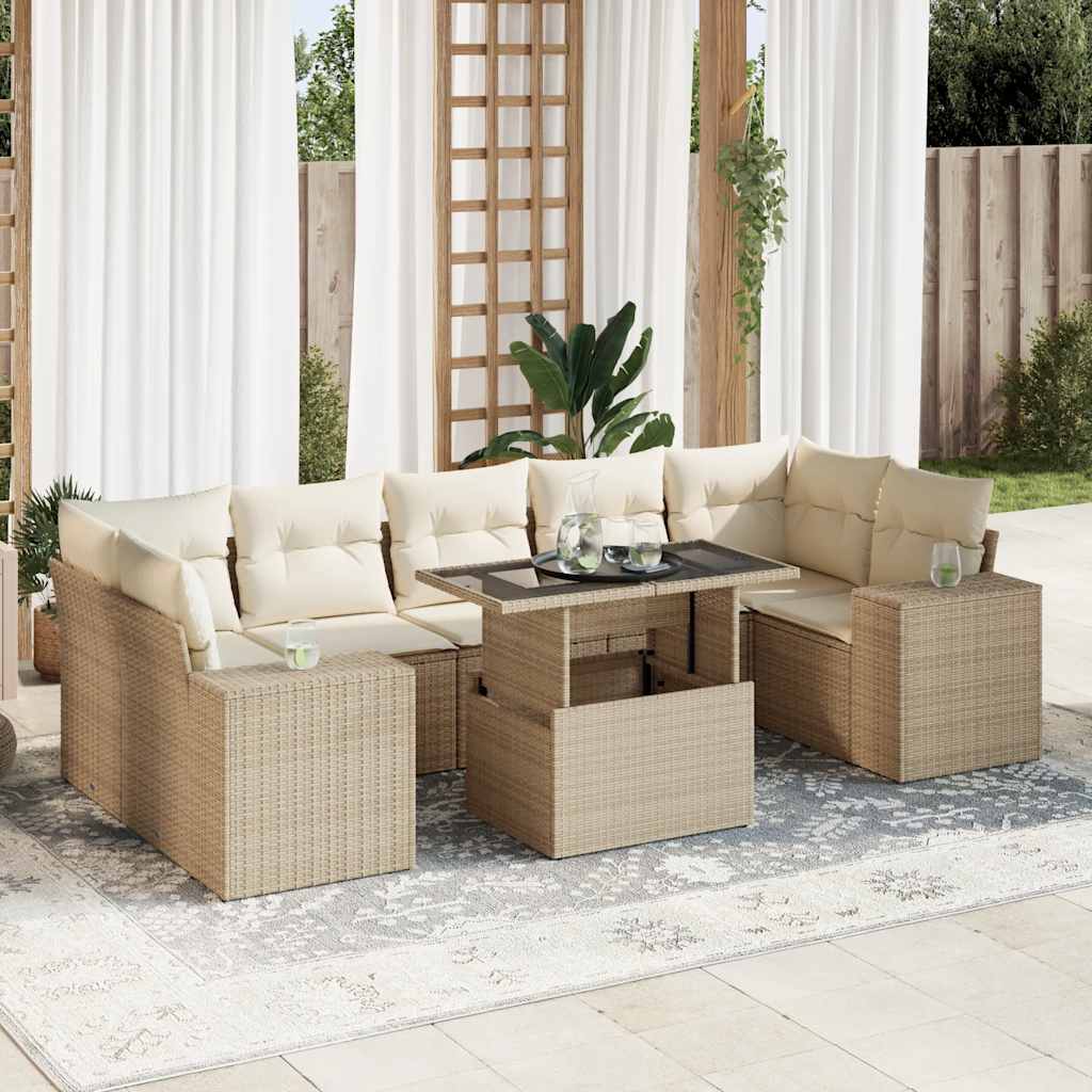 Set Mobilier De Grădină Cu Perne, 8 Piese, , Poliratan
