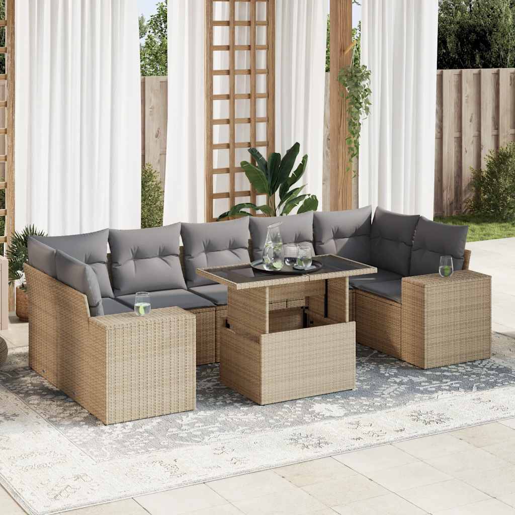 Set Mobilier De Grădină Cu Perne, 8 Piese, , Poliratan