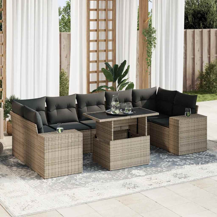 Set Mobilier De Grădină Cu Perne, 8 Piese, , Poliratan