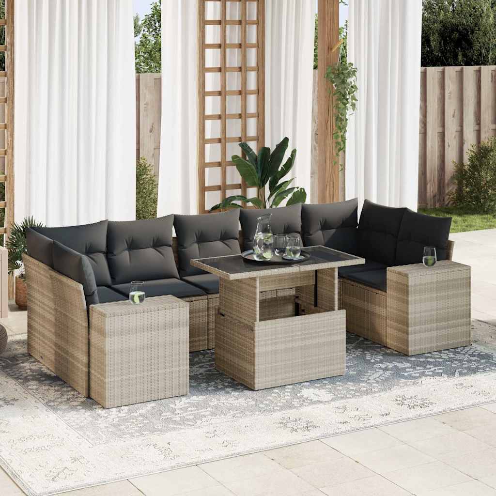 Set Mobilier De Grădină Cu Perne, 8 Piese, , Poliratan