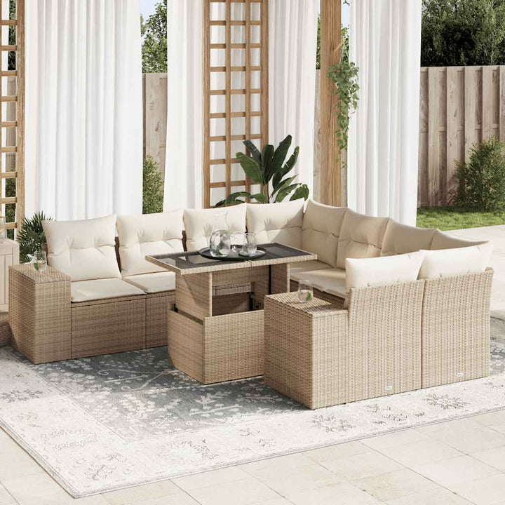Set Mobilier De Grădină Cu Perne, 9 Piese, Negru, Poliratan
