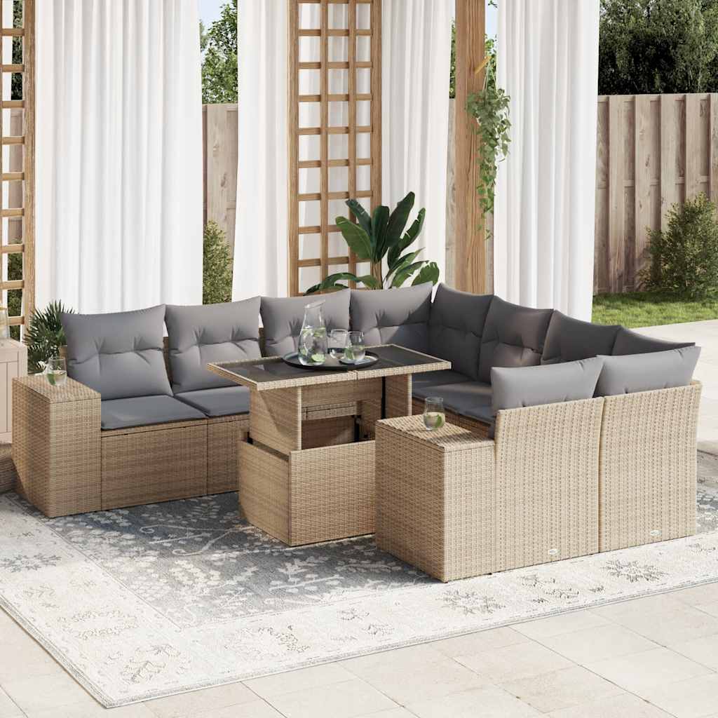 Set Mobilier De Grădină Cu Perne, 9 Piese, Negru, Poliratan