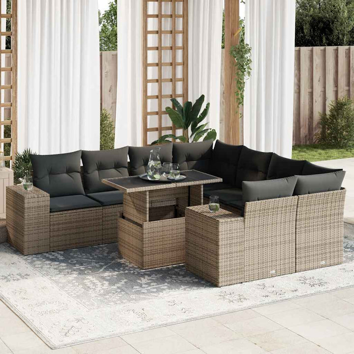 Set Mobilier De Grădină Cu Perne, 9 Piese, Negru, Poliratan