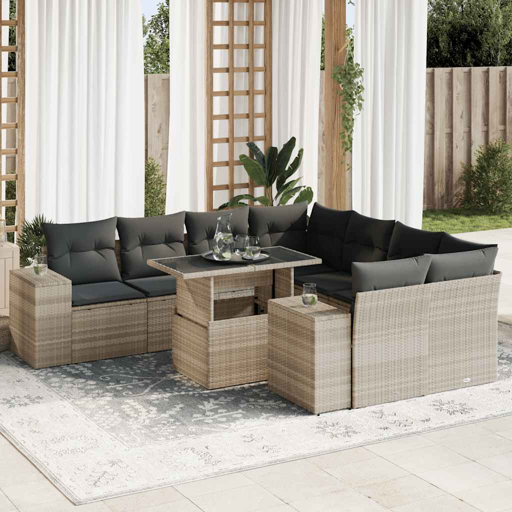 Set Mobilier De Grădină Cu Perne, 9 Piese, Negru, Poliratan