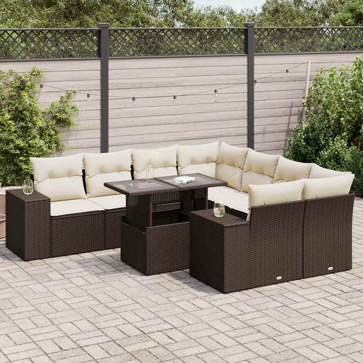 Set Mobilier De Grădină Cu Perne, 9 Piese, Negru, Poliratan