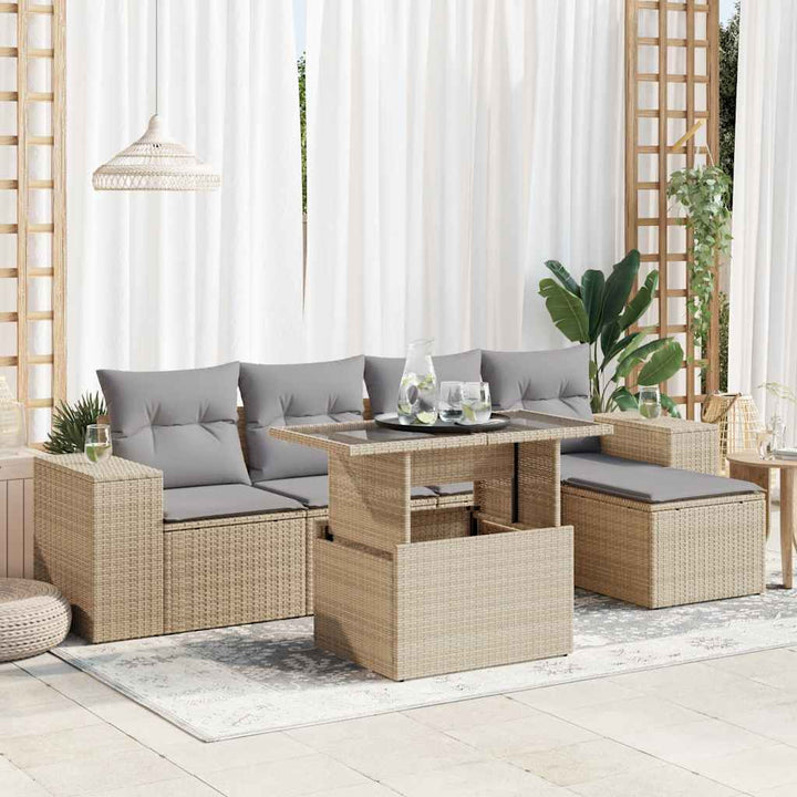 Set Mobilier De Grădină Cu Perne, 6 Piese, Negru, Poliratan