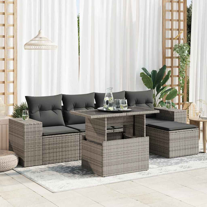 Set Mobilier De Grădină Cu Perne, 6 Piese, Negru, Poliratan