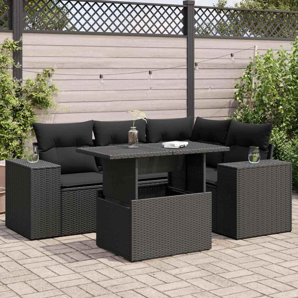 Set Canapele De Grădină Cu Perne, 5 Piese, Bej, Poliratan