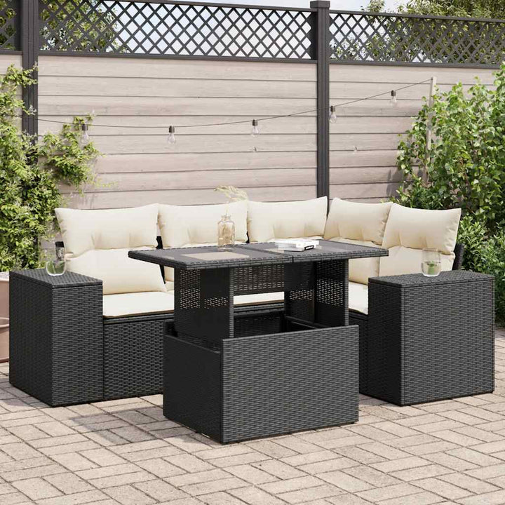Set Canapele De Grădină Cu Perne, 5 Piese, Bej, Poliratan