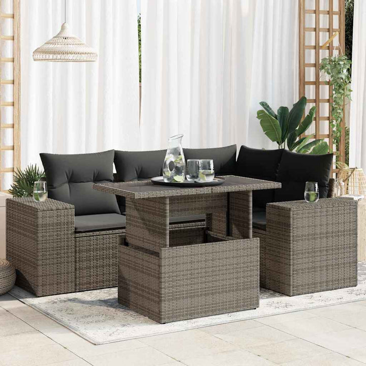 Set Canapele De Grădină Cu Perne, 5 Piese, Bej, Poliratan