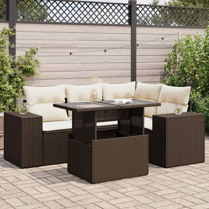 Set Canapele De Grădină Cu Perne, 5 Piese, Bej, Poliratan