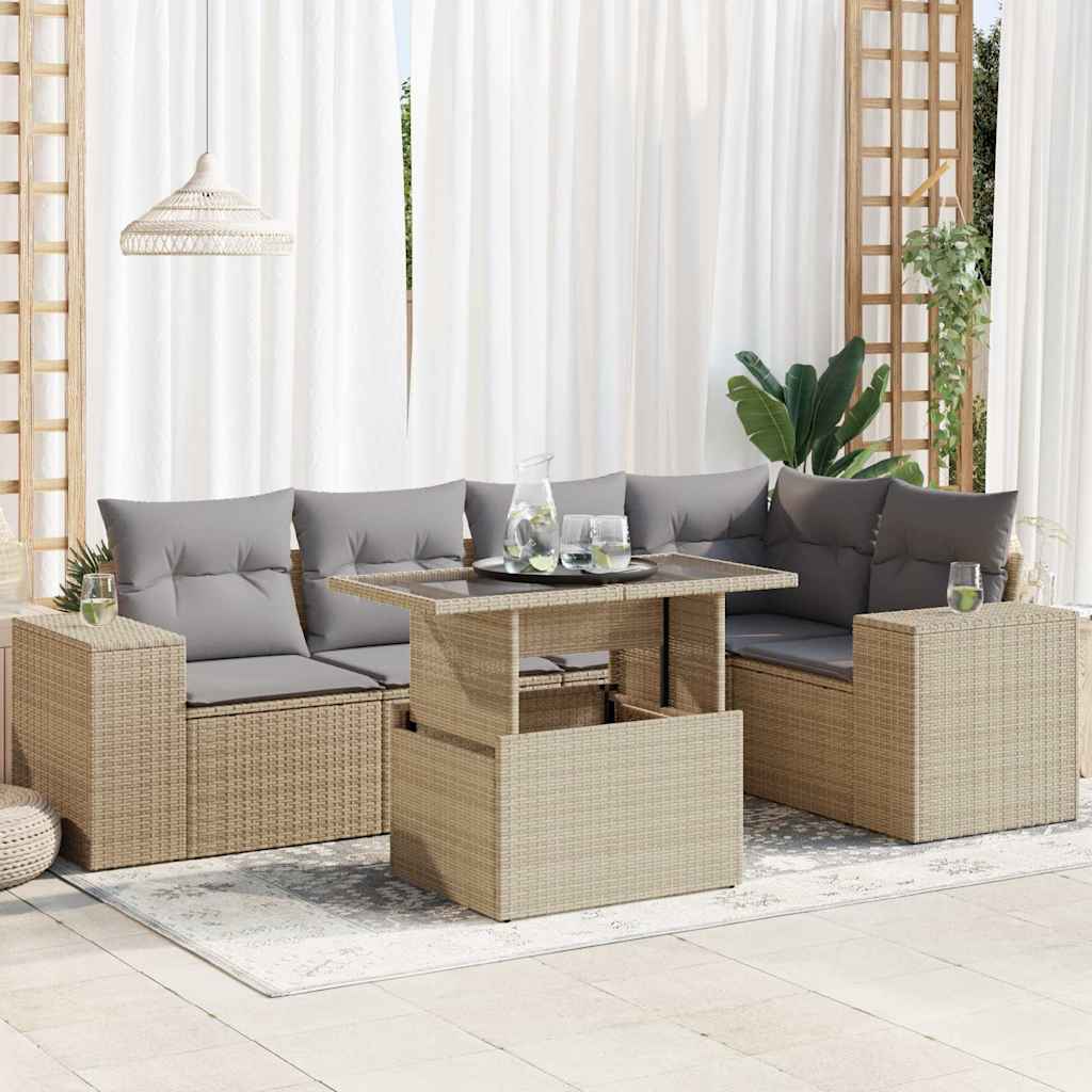 Set Mobilier De Grădină Cu Perne, 6 Piese, Negru, Poliratan