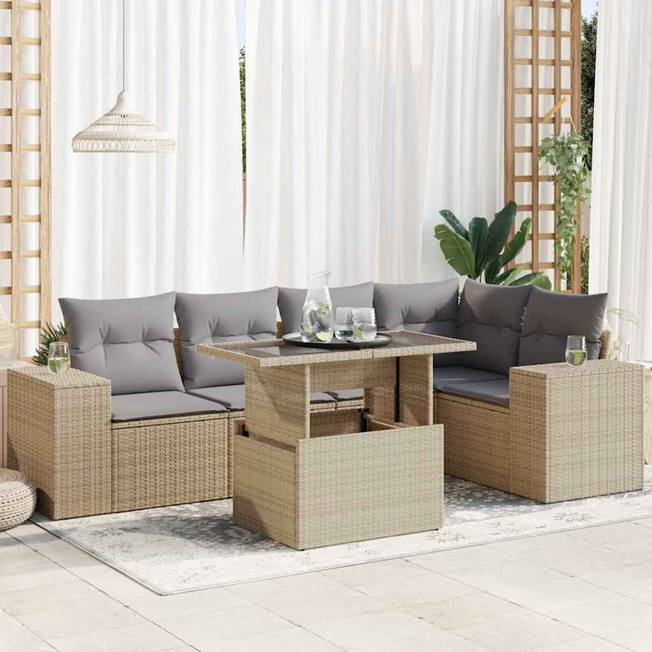 Set Mobilier De Grădină Cu Perne, 6 Piese, Negru, Poliratan