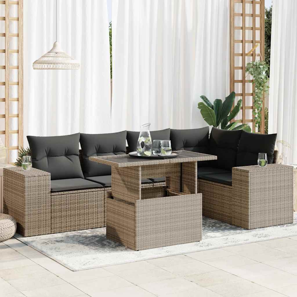 Set Mobilier De Grădină Cu Perne, 6 Piese, Negru, Poliratan