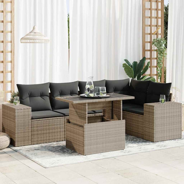 Set Mobilier De Grădină Cu Perne, 6 Piese, Negru, Poliratan