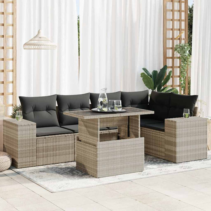 Set Mobilier De Grădină Cu Perne, 6 Piese, Negru, Poliratan