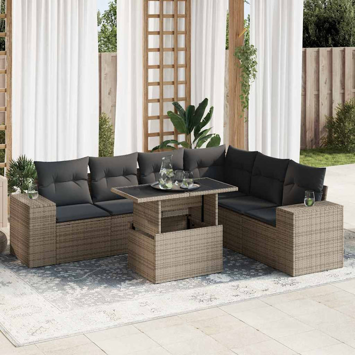 Set Canapele De Grădină Cu Perne, 7 Piese, Negru, Poliratan