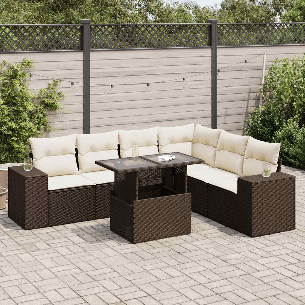 Set Canapele De Grădină Cu Perne, 7 Piese, Negru, Poliratan