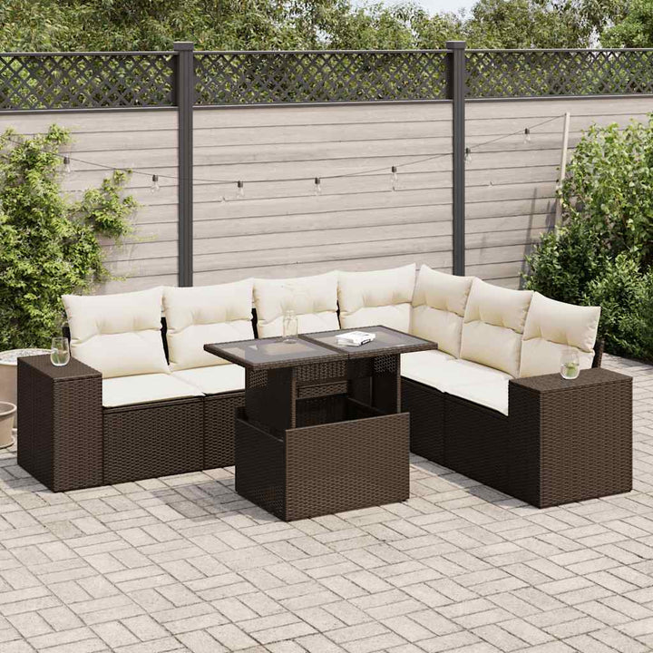 Set Canapele De Grădină Cu Perne, 7 Piese, Negru, Poliratan