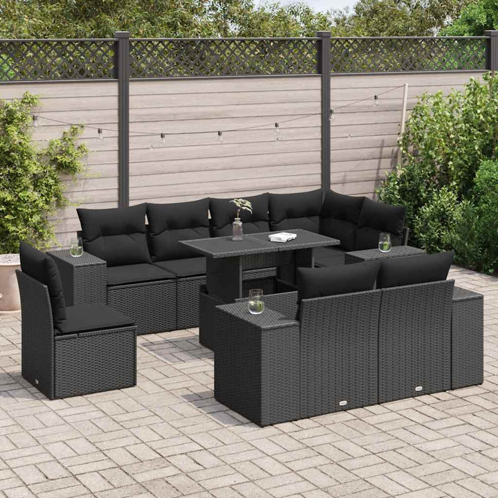 Set Mobilier De Grădină Cu Perne, 9 Piese, Negru, Poliratan