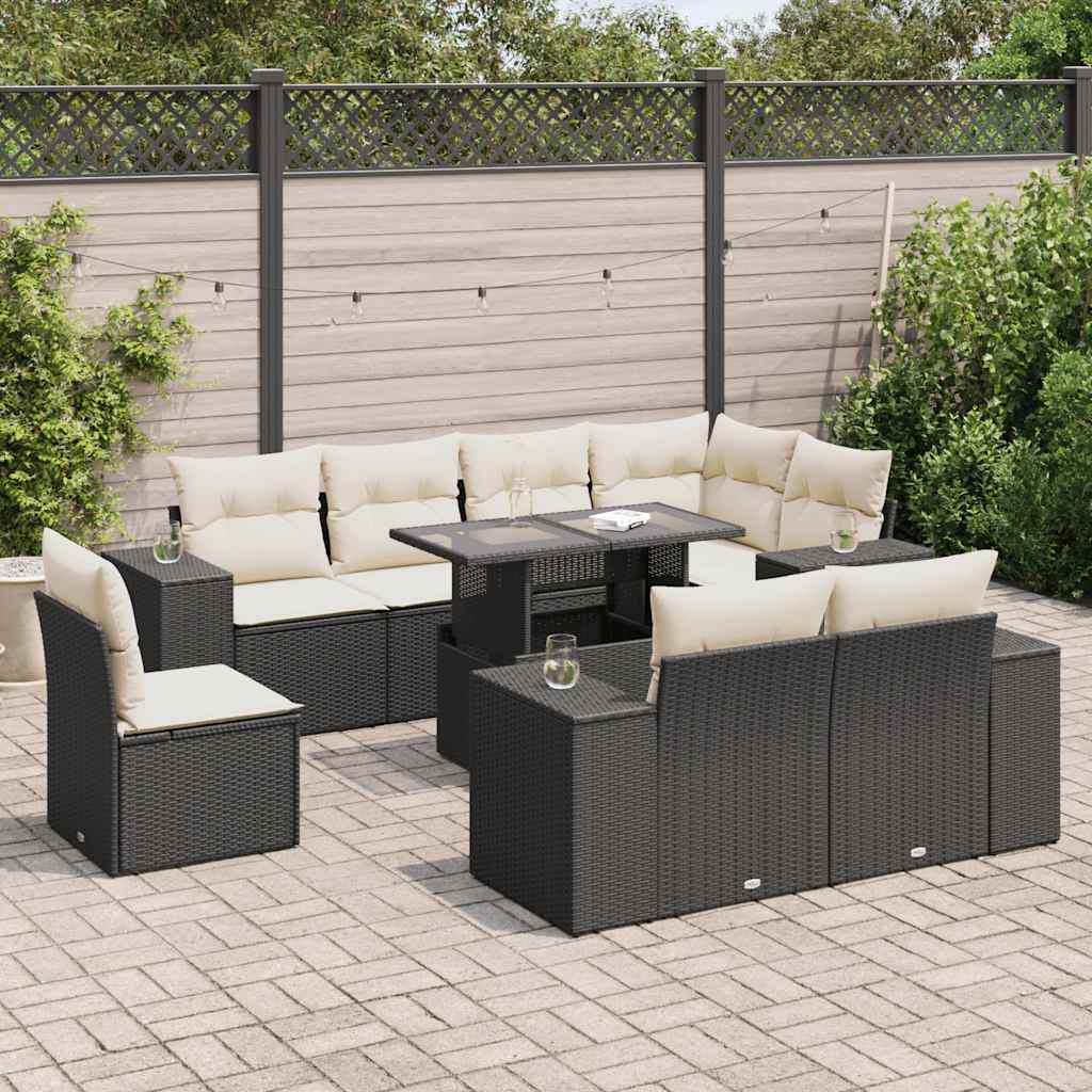Set Mobilier De Grădină Cu Perne, 9 Piese, Negru, Poliratan