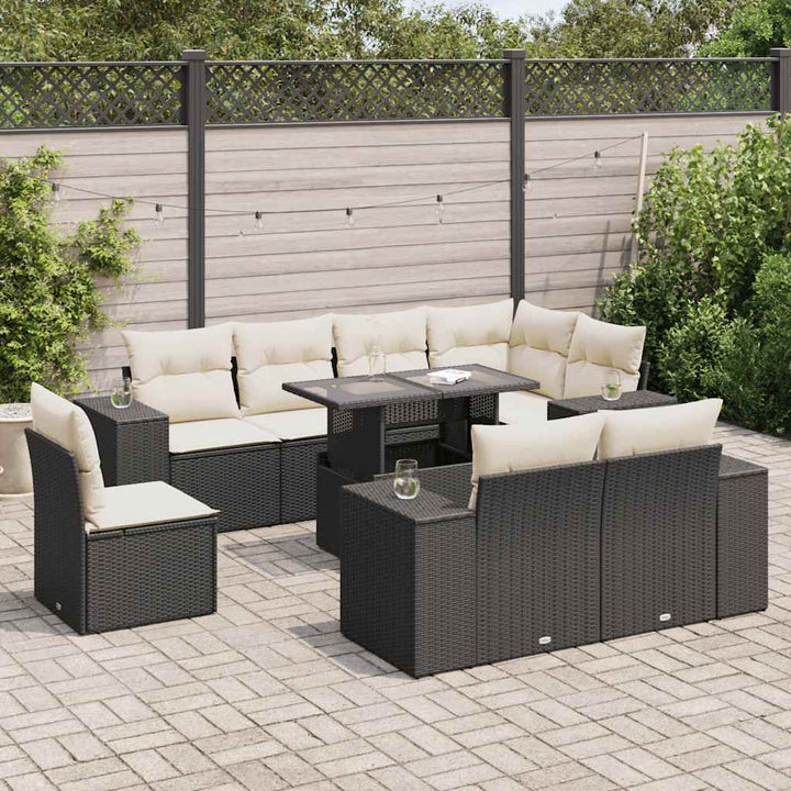 Set Mobilier De Grădină Cu Perne, 9 Piese, Negru, Poliratan