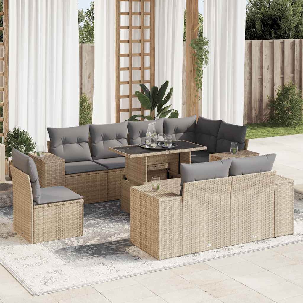 Set Mobilier De Grădină Cu Perne, 9 Piese, Negru, Poliratan