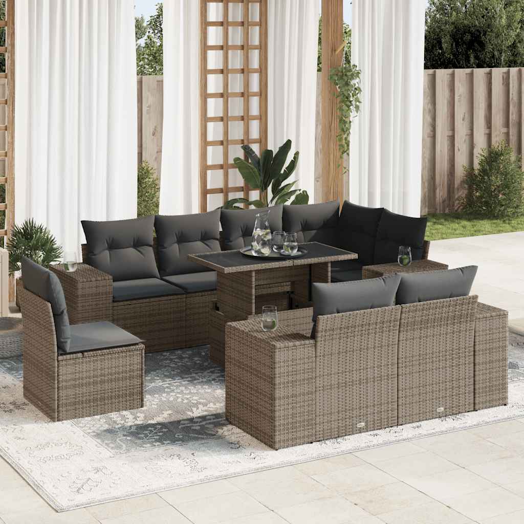 Set Mobilier De Grădină Cu Perne, 9 Piese, Negru, Poliratan
