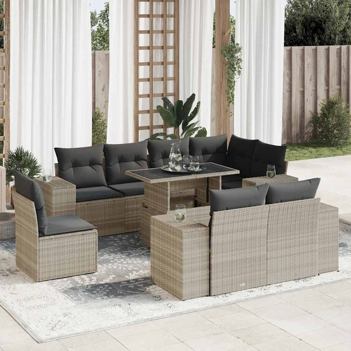 Set Mobilier De Grădină Cu Perne, 9 Piese, Negru, Poliratan