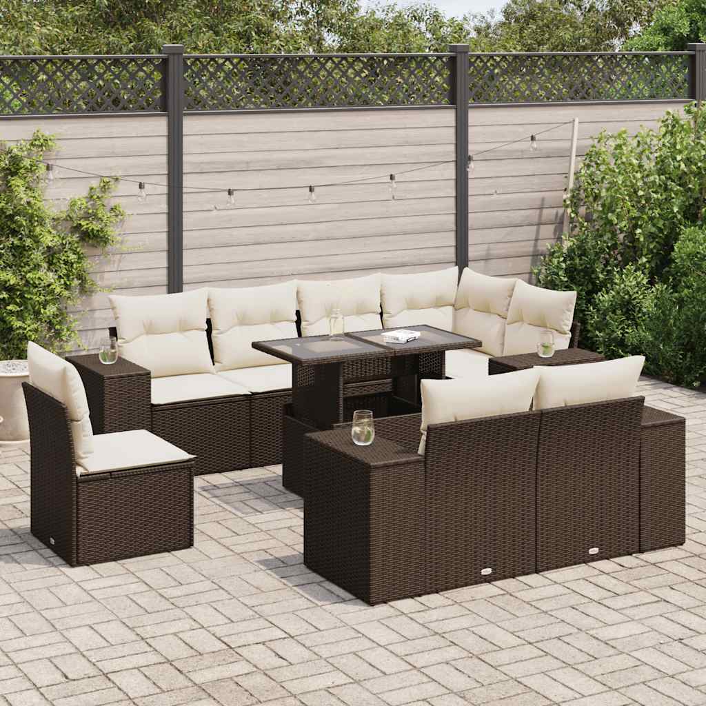 Set Mobilier De Grădină Cu Perne, 9 Piese, Negru, Poliratan