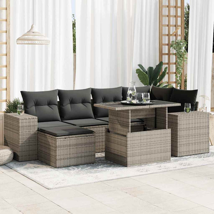 Set Canapele De Grădină Cu Perne, 7 Piese, Negru, Poliratan