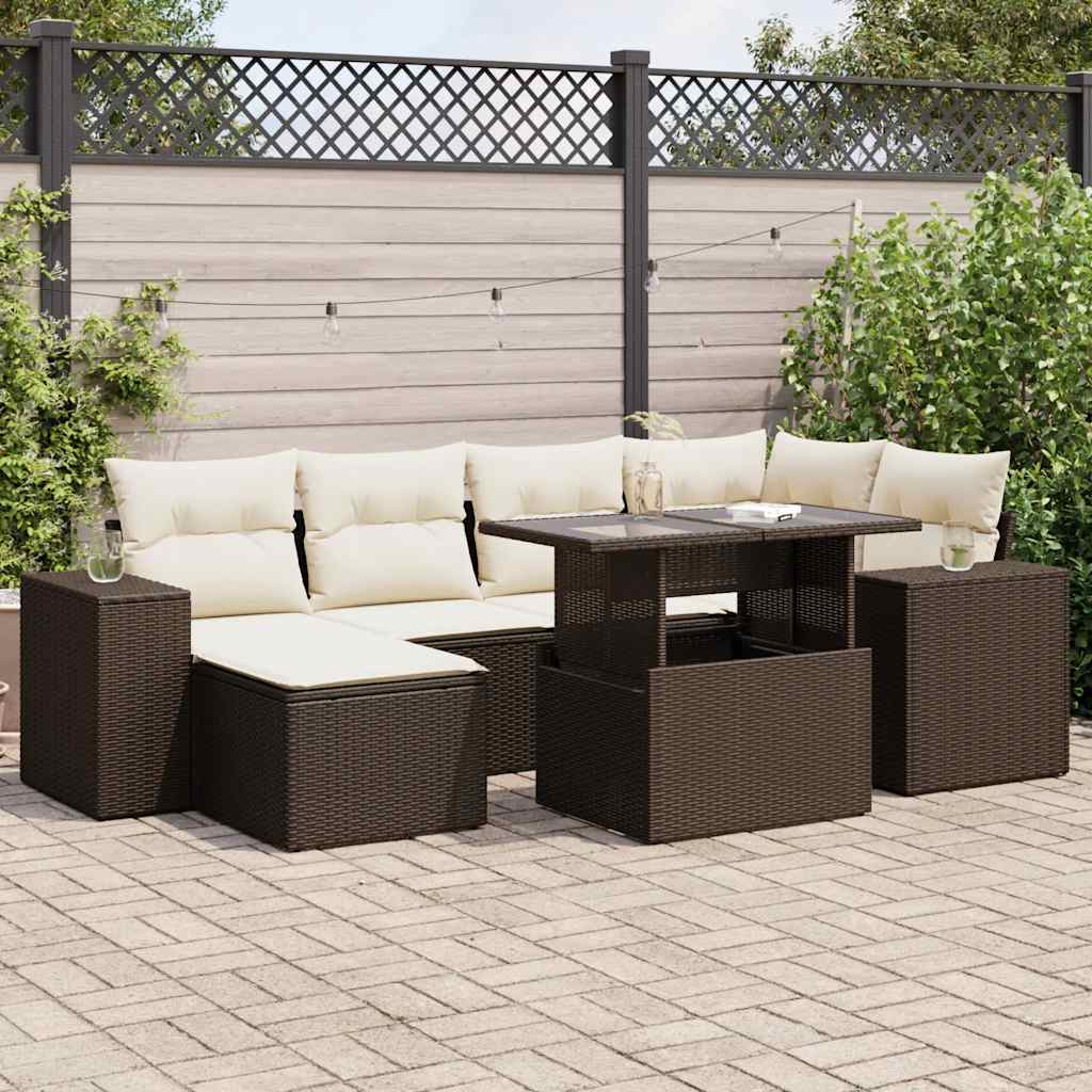 Set Canapele De Grădină Cu Perne, 7 Piese, Negru, Poliratan