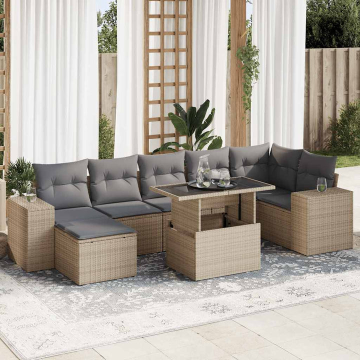 Set Canapele De Grădină, 8 Piese, Cu Perne, Bej, Poliratan