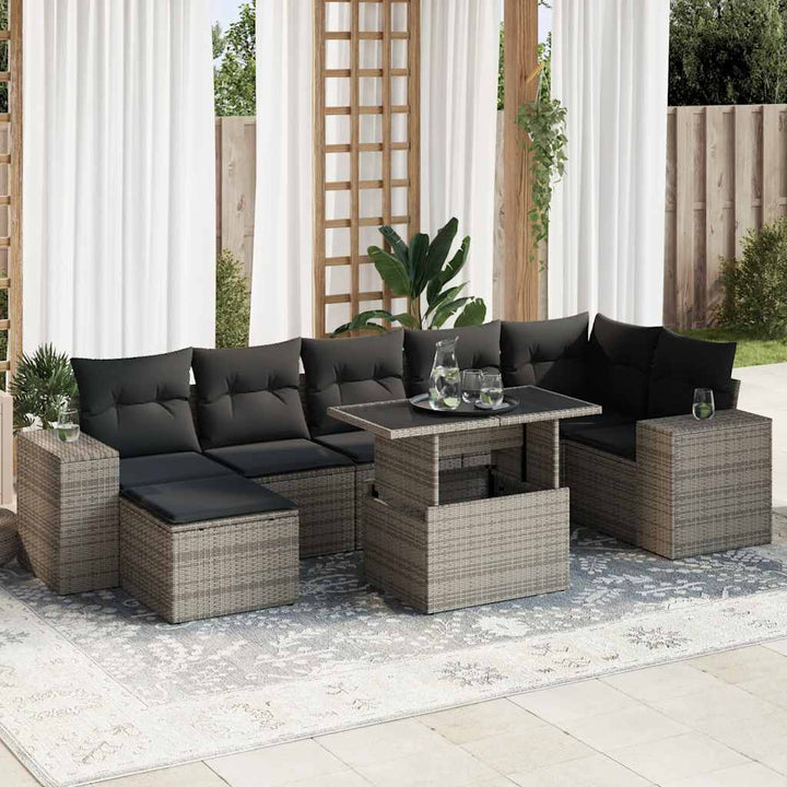 Set Canapele De Grădină, 8 Piese, Cu Perne, Bej, Poliratan