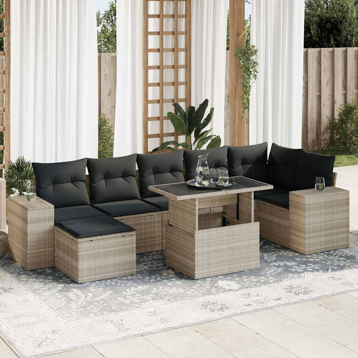 Set Canapele De Grădină, 8 Piese, Cu Perne, Bej, Poliratan