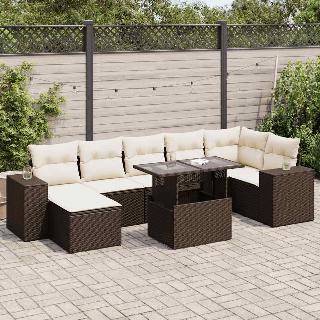 Set Canapele De Grădină, 8 Piese, Cu Perne, Bej, Poliratan