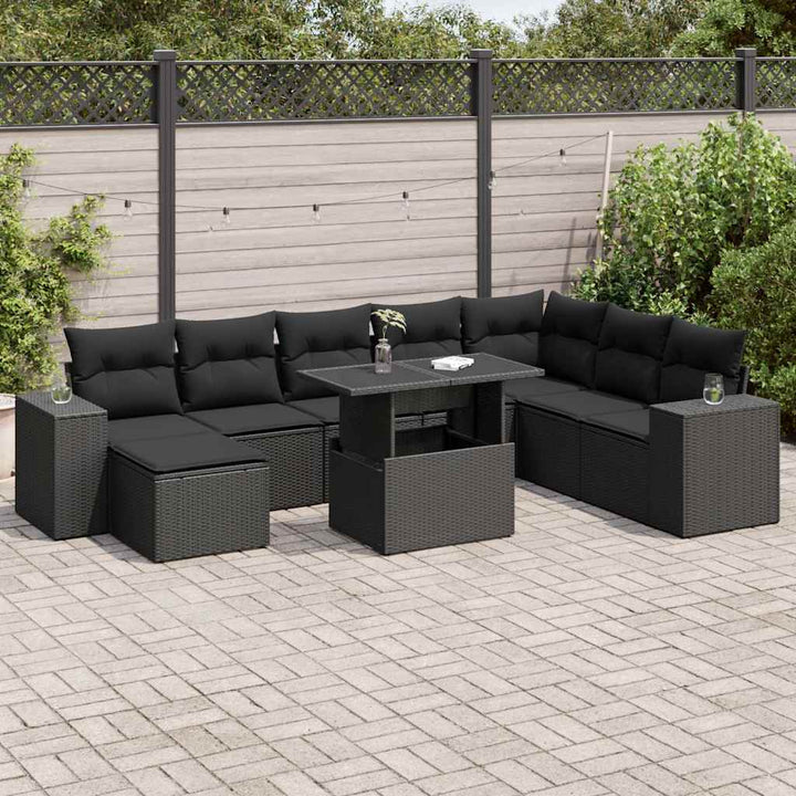 Set Canapele De Grădină, 9 Piese, Cu Perne, Bej, Poliratan