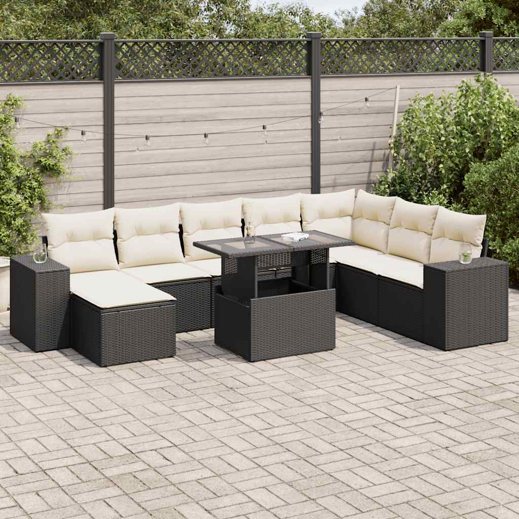 Set Canapele De Grădină, 9 Piese, Cu Perne, Bej, Poliratan