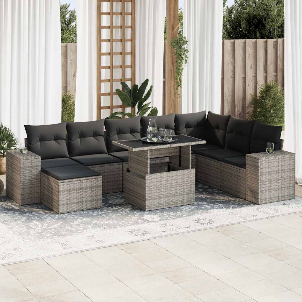 Set Canapele De Grădină, 9 Piese, Cu Perne, Bej, Poliratan