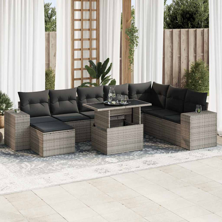 Set Canapele De Grădină, 9 Piese, Cu Perne, Bej, Poliratan