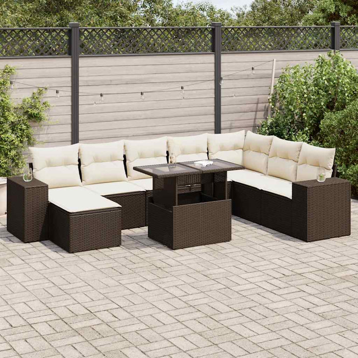 Set Canapele De Grădină, 9 Piese, Cu Perne, Bej, Poliratan