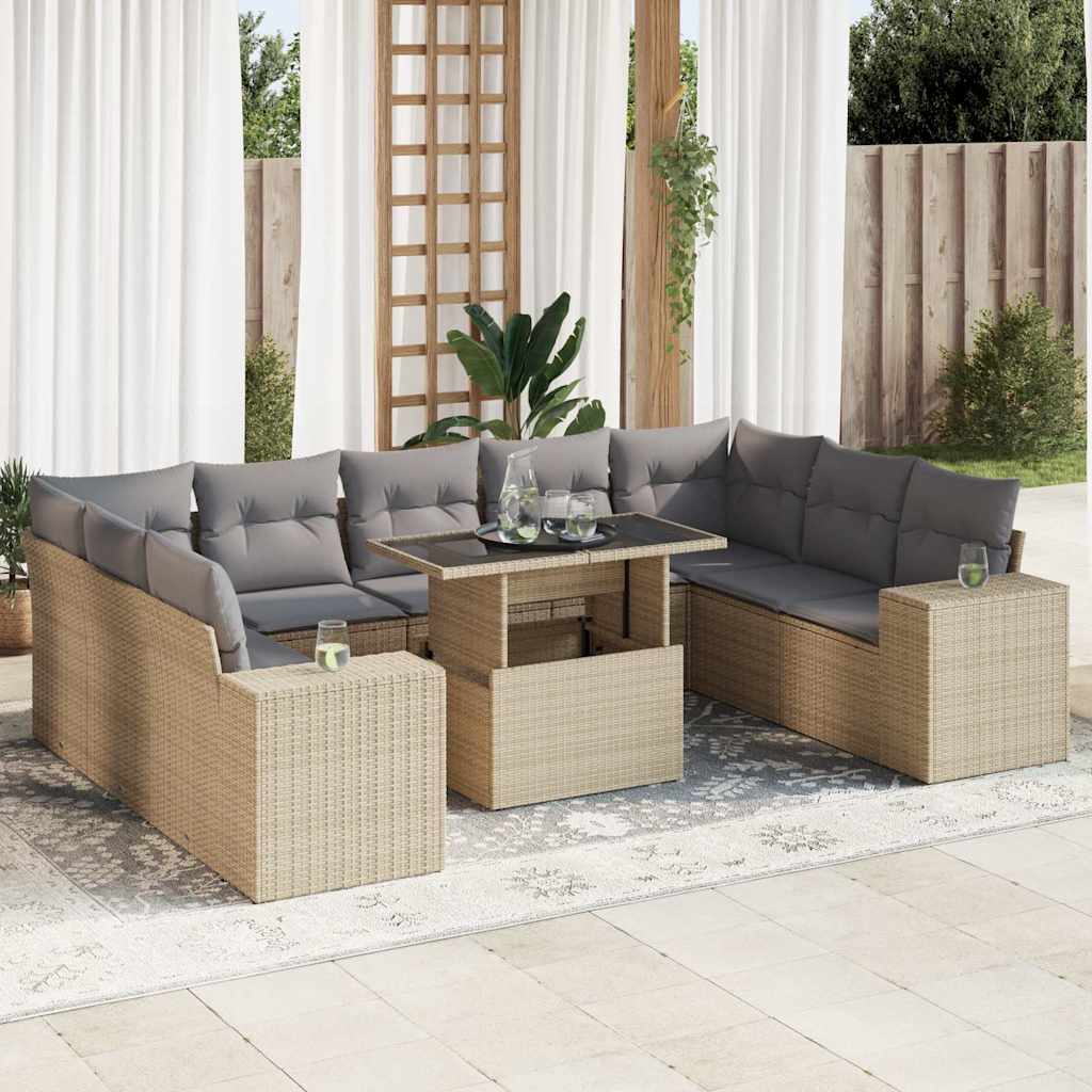 Set Canapele De Grădină Cu Perne, 10 Piese, Negru, Poliratan