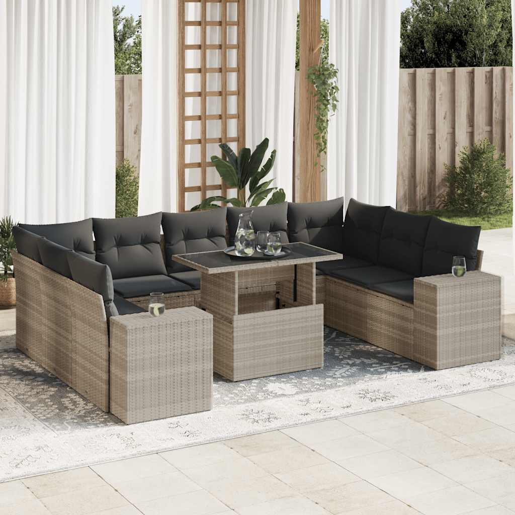 Set Canapele De Grădină Cu Perne, 10 Piese, Negru, Poliratan