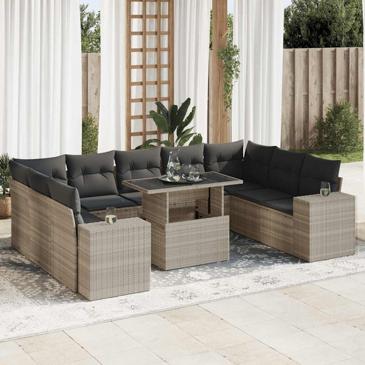 Set Canapele De Grădină Cu Perne, 10 Piese, Negru, Poliratan