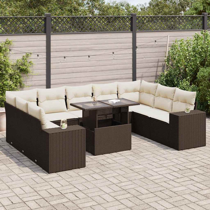 Set Canapele De Grădină Cu Perne, 10 Piese, Negru, Poliratan