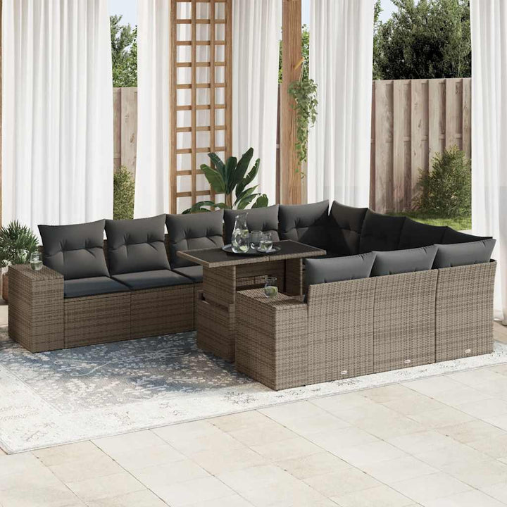 Set Canapele De Grădină Cu Perne, 11 Piese, , Poliratan