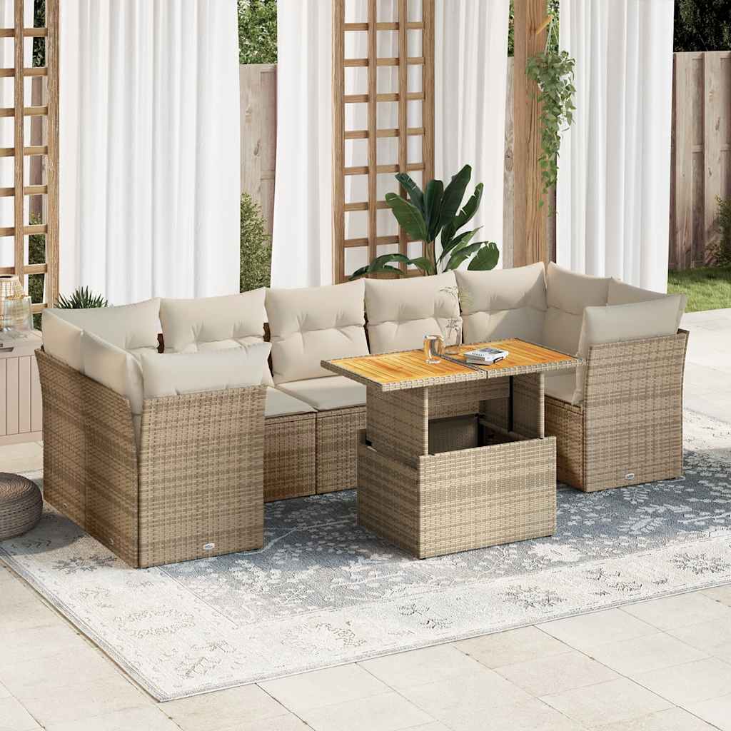 Set Mobilier De Grădină Cu Perne, 8 Piese, , Poliratan